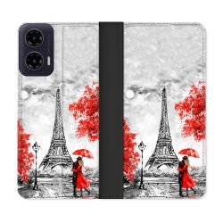 Housse cuir portefeuille Pour Motorola G35 5G Voyage France Paris Rouge