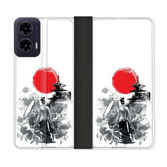 Housse cuir portefeuille Pour Motorola G35 5G Voyage Japon Femme