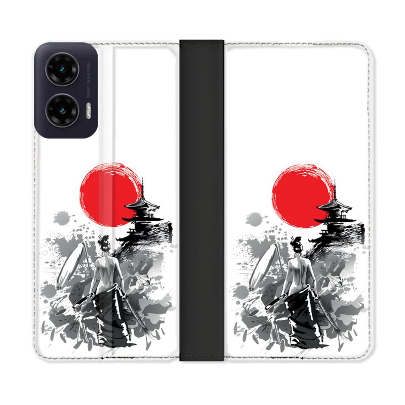 Housse cuir portefeuille Pour Motorola G35 5G Voyage Japon Femme