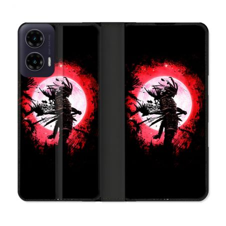 Housse cuir portefeuille Pour Motorola G35 5G Voyage Japon Samourai