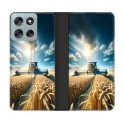 Housse cuir portefeuille Pour Motorola G56 5G Agriculture Moissonneuse Blé