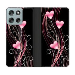 Housse cuir portefeuille Pour Motorola G56 5G Amour Coeur Rose Montant sur Noir