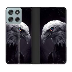 Housse cuir portefeuille Pour Motorola G56 5G Animal Aigle Royal Noir