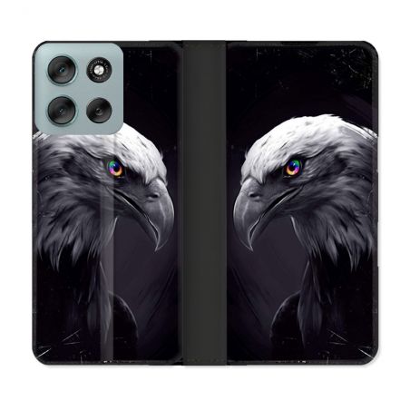 Housse cuir portefeuille Pour Motorola G56 5G Animal Aigle Royal Noir