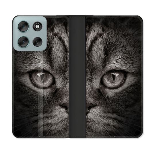 Housse cuir portefeuille Pour Motorola G56 5G Animal Chat Gris