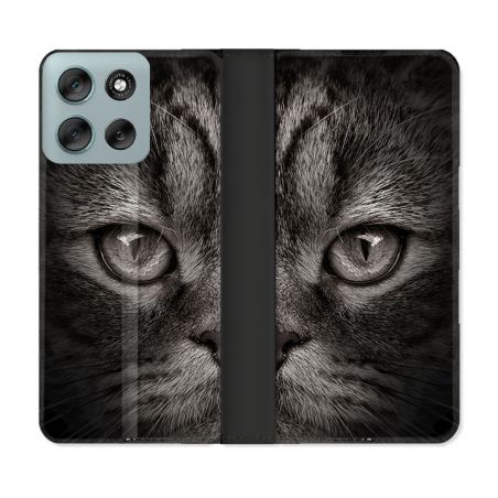 Housse cuir portefeuille Pour Motorola G56 5G Animal Chat Gris