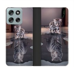 Housse cuir portefeuille Pour Motorola G56 5G Animal Chat Reflet