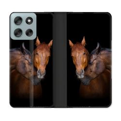 Housse cuir portefeuille Pour Motorola G56 5G Animal Cheval Marron