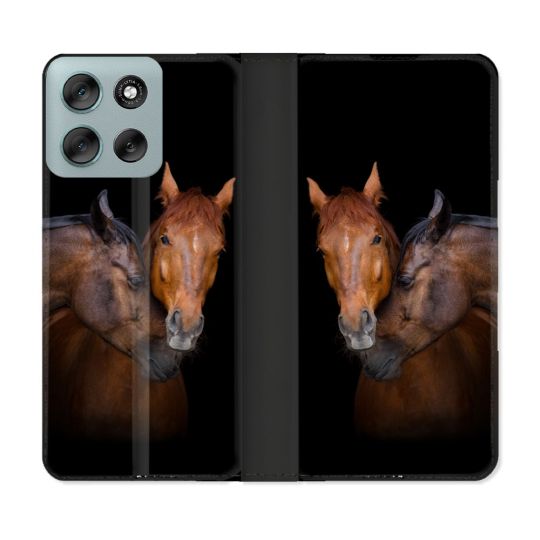 Housse cuir portefeuille Pour Motorola G56 5G Animal Cheval Marron