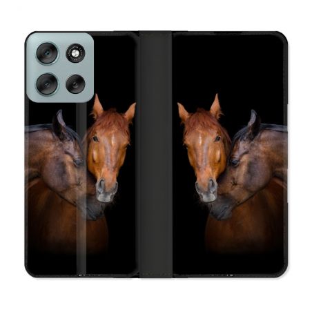 Housse cuir portefeuille Pour Motorola G56 5G Animal Cheval Marron
