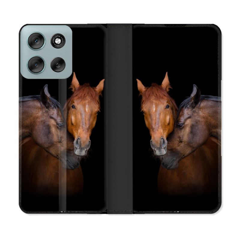 Housse cuir portefeuille Pour Motorola G56 5G Animal Cheval Marron