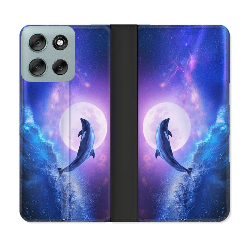 Housse cuir portefeuille Pour Motorola G56 5G Animal Dauphin Vague