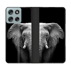 Housse cuir portefeuille Pour Motorola G56 5G Animal Elephant Noir