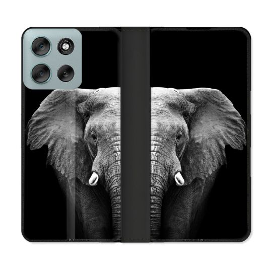 Housse cuir portefeuille Pour Motorola G56 5G Animal Elephant Noir