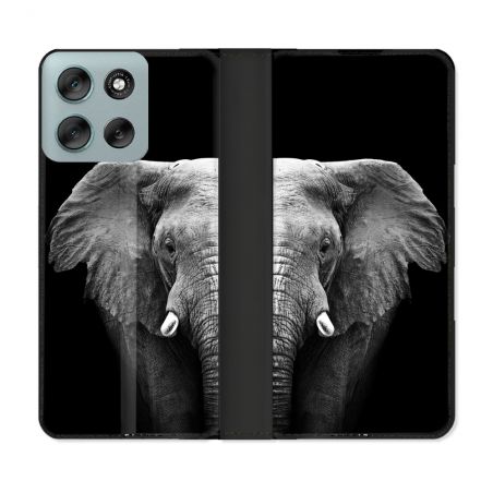 Housse cuir portefeuille Pour Motorola G56 5G Animal Elephant Noir