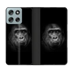 Housse cuir portefeuille Pour Motorola G56 5G Animal Gorille Noir