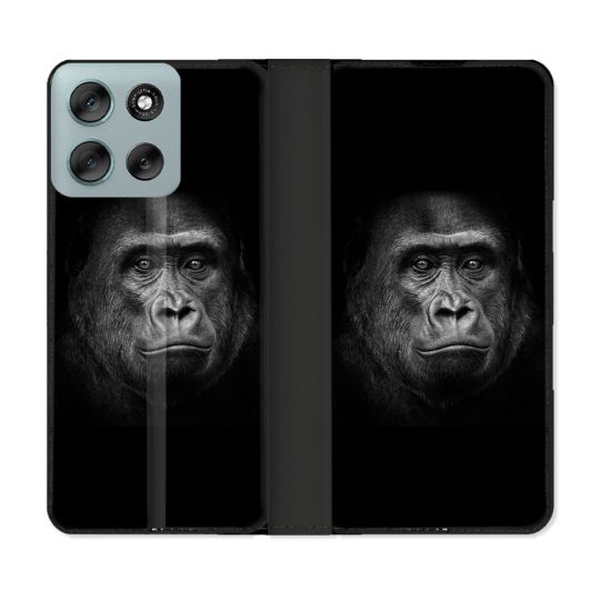 Housse cuir portefeuille Pour Motorola G56 5G Animal Gorille Noir