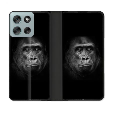Housse cuir portefeuille Pour Motorola G56 5G Animal Gorille Noir
