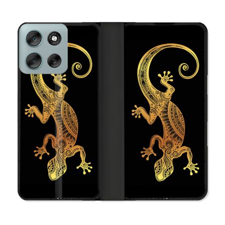 Housse cuir portefeuille Pour Motorola G56 5G Animal Lezard Noir