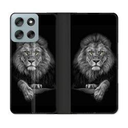 Housse cuir portefeuille Pour Motorola G56 5G Animal Lion Majestueux