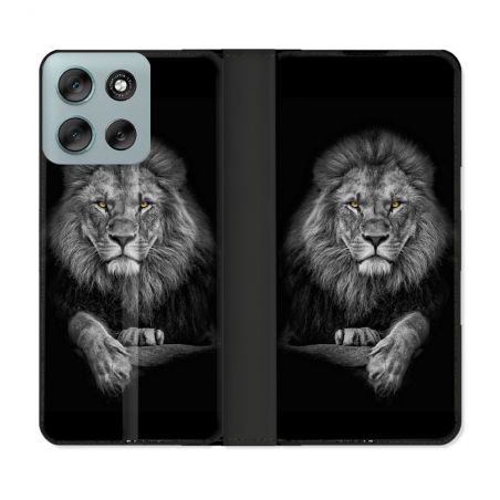 Housse cuir portefeuille Pour Motorola G56 5G Animal Lion Majestueux