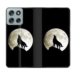 Housse cuir portefeuille Pour Motorola G56 5G Animal Loup Noir