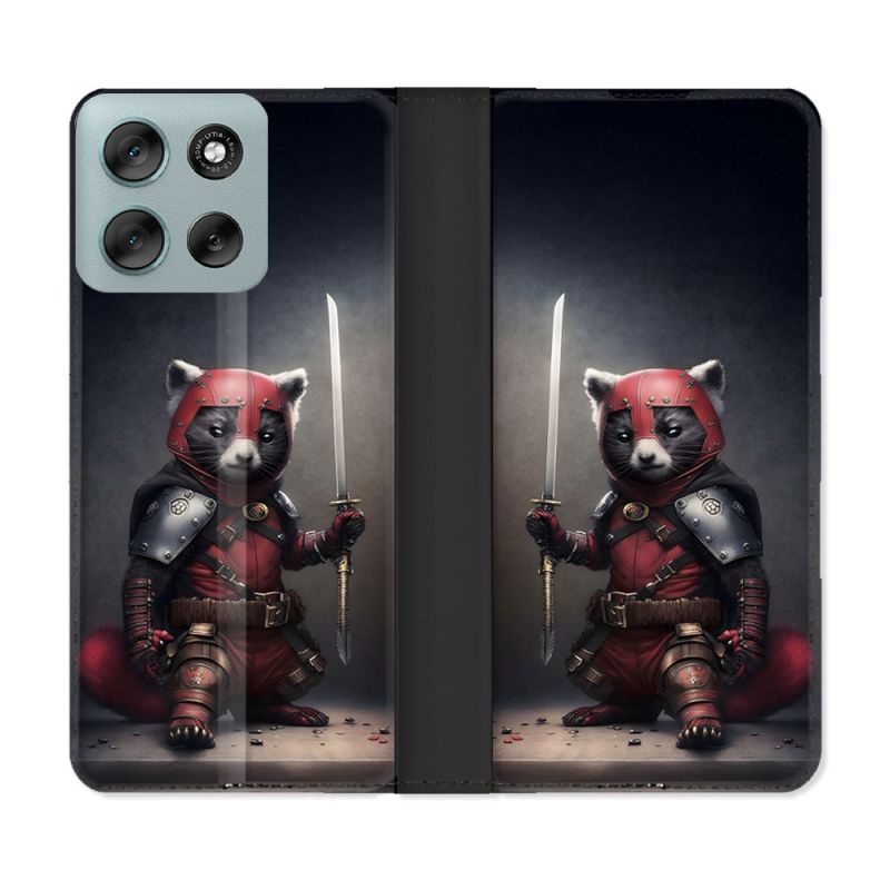 Housse cuir portefeuille Pour Motorola G56 5G Animal Raton Samouraï