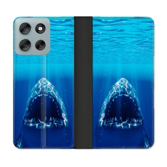 Housse cuir portefeuille Pour Motorola G56 5G Animal Requin Dent