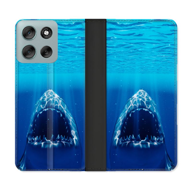 Housse cuir portefeuille Pour Motorola G56 5G Animal Requin Dent