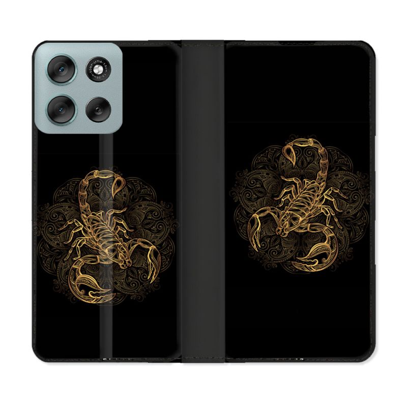 Housse cuir portefeuille Pour Motorola G56 5G Animal Scorpion Fresque