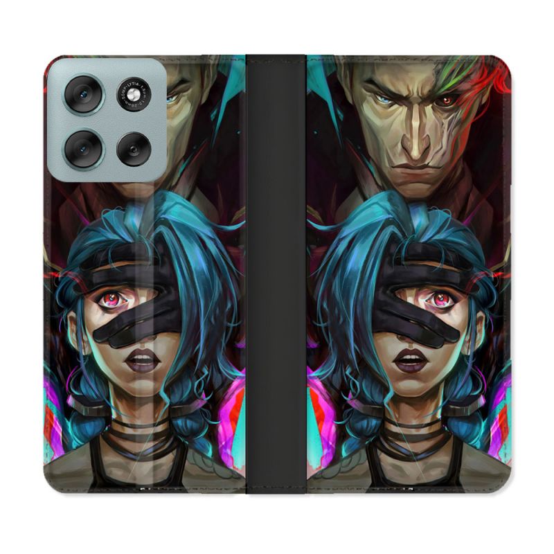 Housse cuir portefeuille Pour Motorola G56 5G Arcane Jinx Bleu