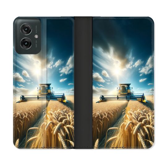 Housse cuir portefeuille Pour Motorola G55 5G Agriculture Moissonneuse Blé