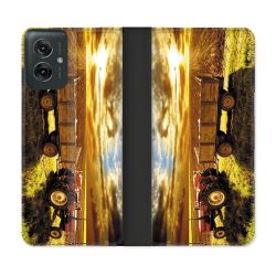 Housse cuir portefeuille Pour Motorola G55 5G Agriculture Tracteur Color