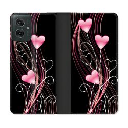 Housse cuir portefeuille Pour Motorola G55 5G Amour Coeur Rose Montant sur Noir