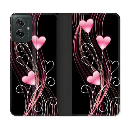 Housse cuir portefeuille Pour Motorola G55 5G Amour Coeur Rose Montant sur Noir