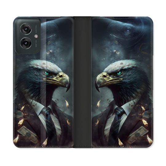 Housse cuir portefeuille Pour Motorola G55 5G Animal Aigle Business