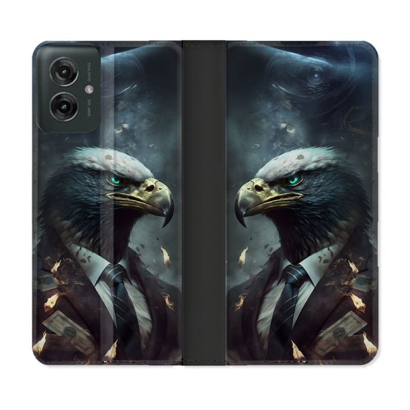 Housse cuir portefeuille Pour Motorola G55 5G Animal Aigle Business