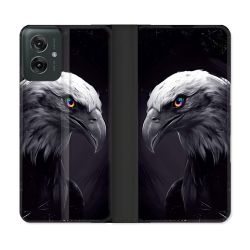 Housse cuir portefeuille Pour Motorola G55 5G Animal Aigle Royal Noir