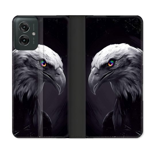 Housse cuir portefeuille Pour Motorola G55 5G Animal Aigle Royal Noir