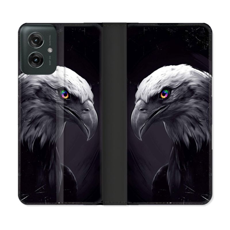Housse cuir portefeuille Pour Motorola G55 5G Animal Aigle Royal Noir