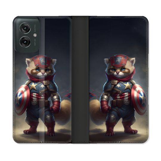 Housse cuir portefeuille Pour Motorola G55 5G Animal Chat America