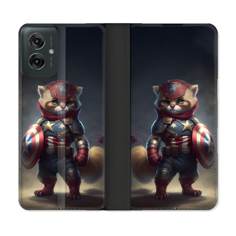 Housse cuir portefeuille Pour Motorola G55 5G Animal Chat America