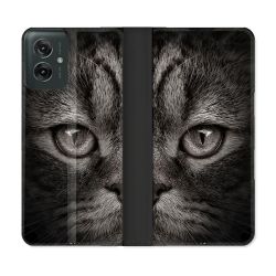 Housse cuir portefeuille Pour Motorola G55 5G Animal Chat Gris