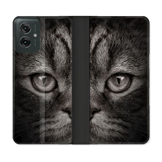 Housse cuir portefeuille Pour Motorola G55 5G Animal Chat Gris