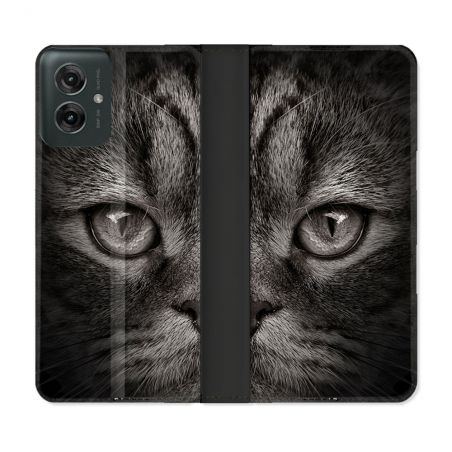 Housse cuir portefeuille Pour Motorola G55 5G Animal Chat Gris