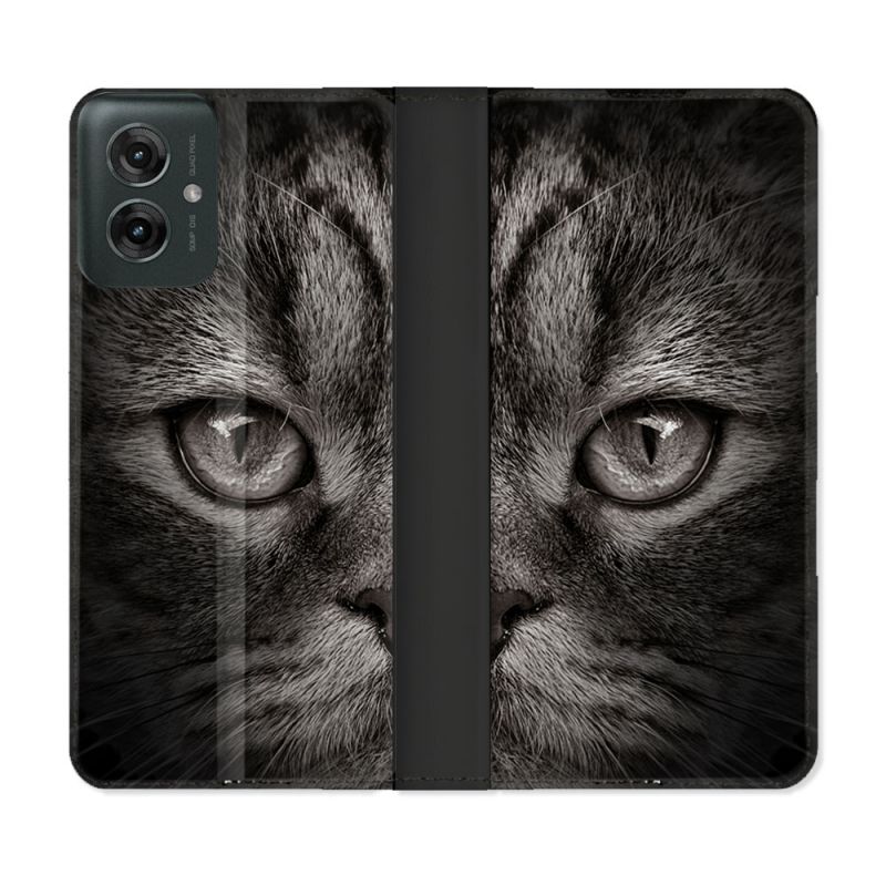 Housse cuir portefeuille Pour Motorola G55 5G Animal Chat Gris
