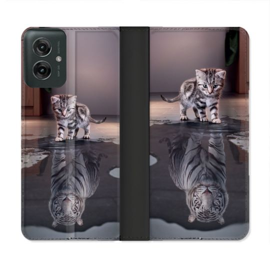 Housse cuir portefeuille Pour Motorola G55 5G Animal Chat Reflet