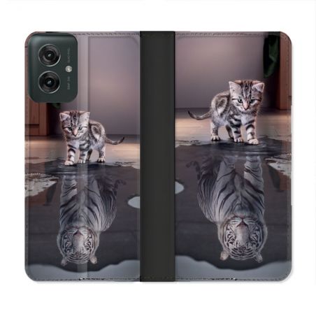 Housse cuir portefeuille Pour Motorola G55 5G Animal Chat Reflet