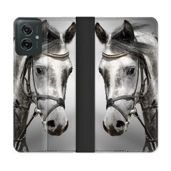 Housse cuir portefeuille Pour Motorola G55 5G Animal Cheval Blanc