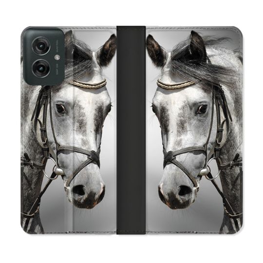 Housse cuir portefeuille Pour Motorola G55 5G Animal Cheval Blanc